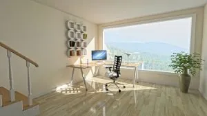 Decorate your office space with natural lighting and a big window.