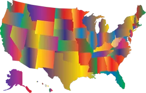 Map of America, with all the states in different colors.