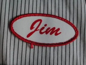 An old school name tag with a generic name 