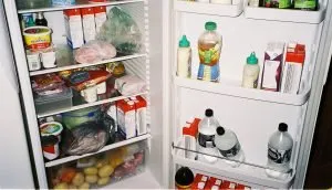 A refrigerator filled with products
