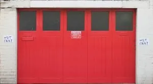 Red garage doors.