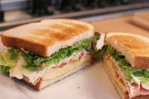 Toast sandwich with ham and lettuce