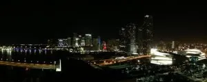 Skyline view of Miami at night