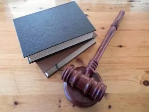 Judges hammer and law books