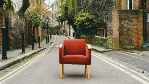 An armchair on the road
