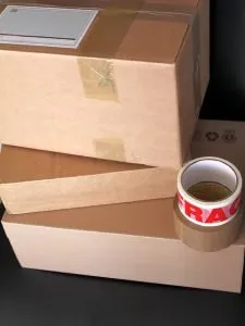 Cardboard boxes and packing tape