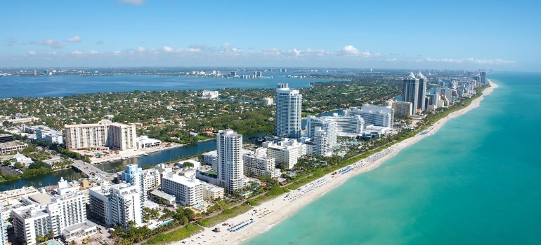 Aerial view of Miami, FL - local movers Miami