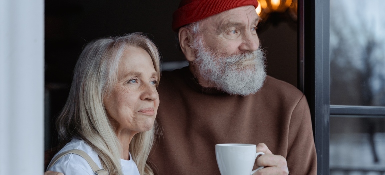 a senior couple enjoying their cup of tea