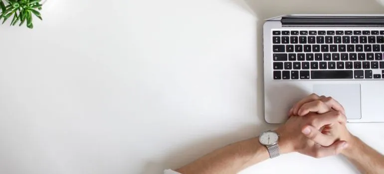 laptop on a white desk